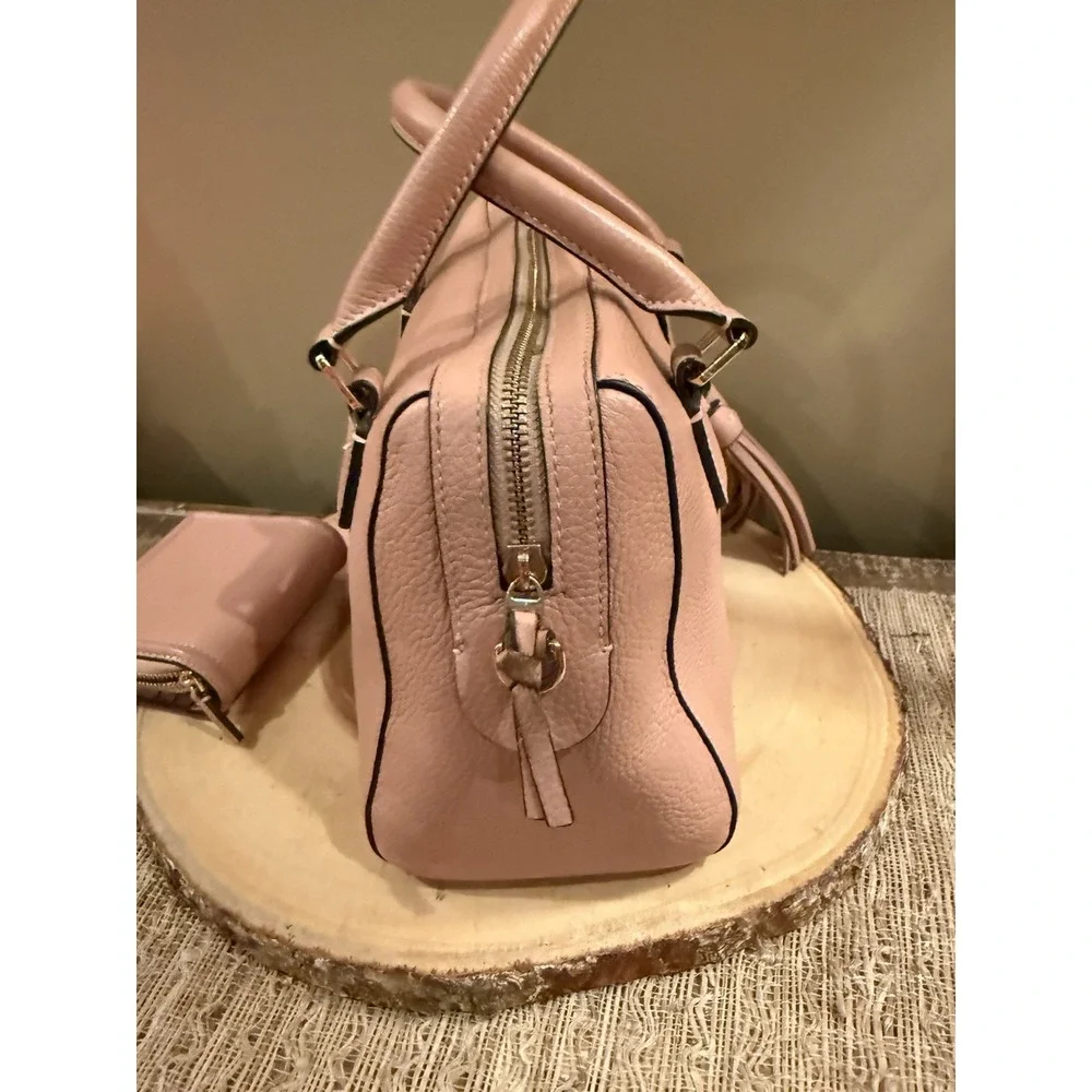 Tory Burch Thea‎ Web Small Satchel Bag & Wallet Set Pink Moon 2 Straps 796$